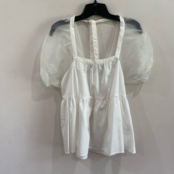 Pomander Place Tinsley White Puff Sheer Sleeve Top Size XS - Picture 3 of 12